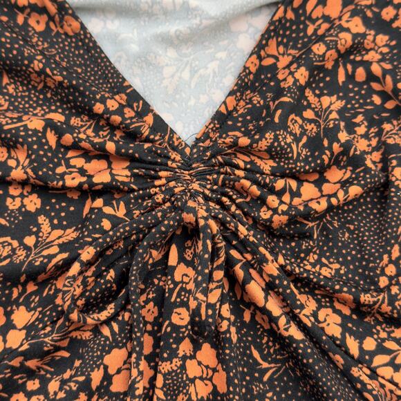 Altar'd State XS Black Orange Deep V Neck Long Sleeve Mini Dress Indie Skater - Picture 7 of 7